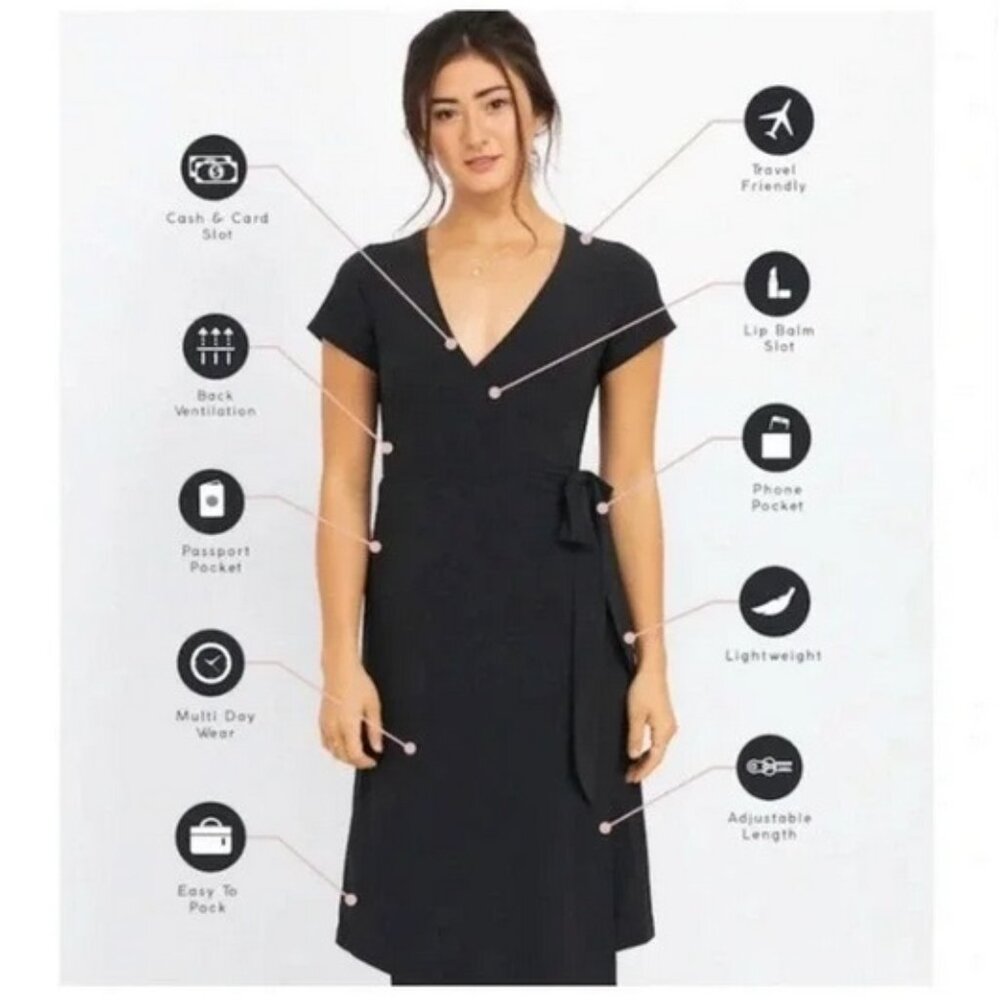 Black Kosan wrap travel dress, size medium